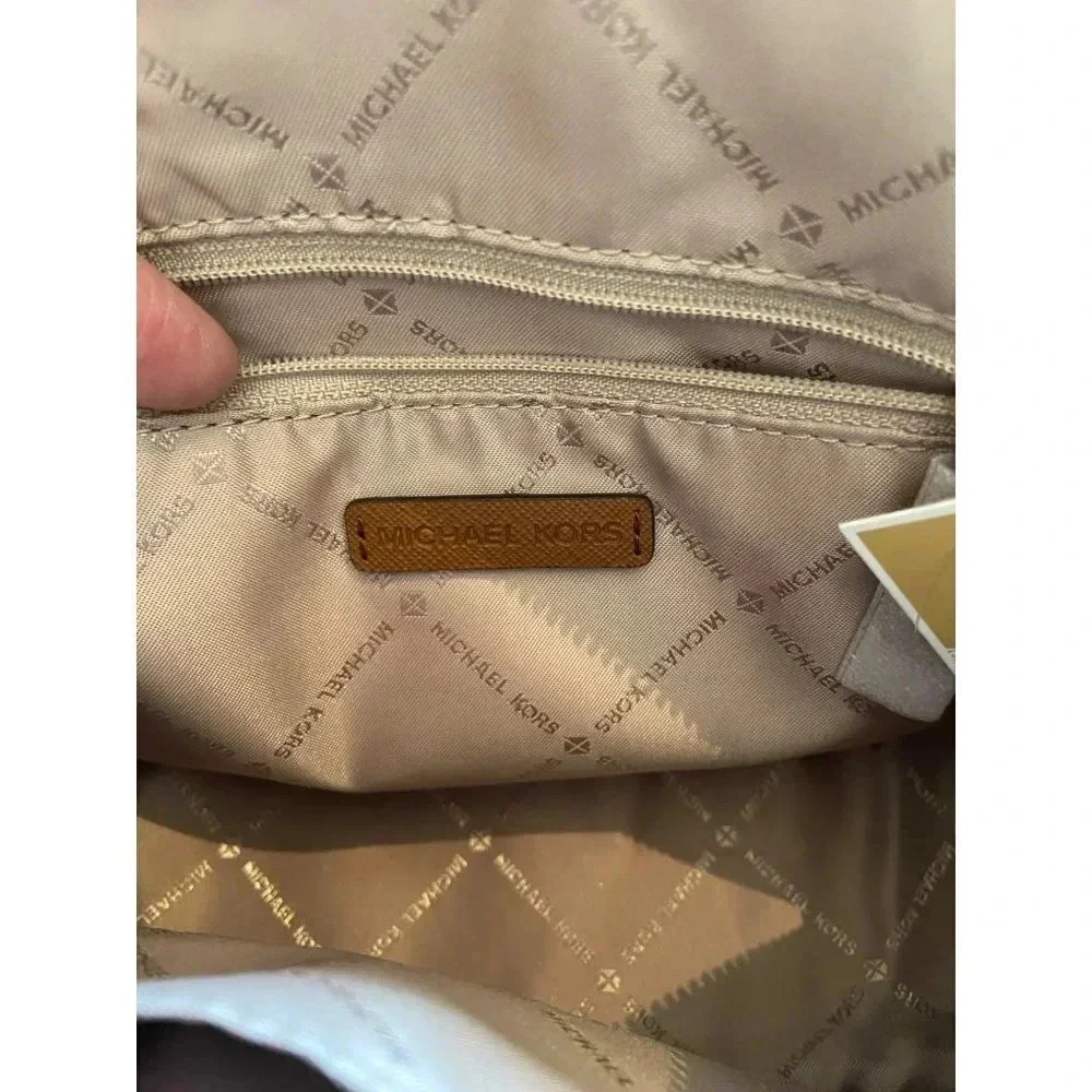 Michael Kors Dome Crossbody Bag Signature Logo Brown Leather Strap Gold Details